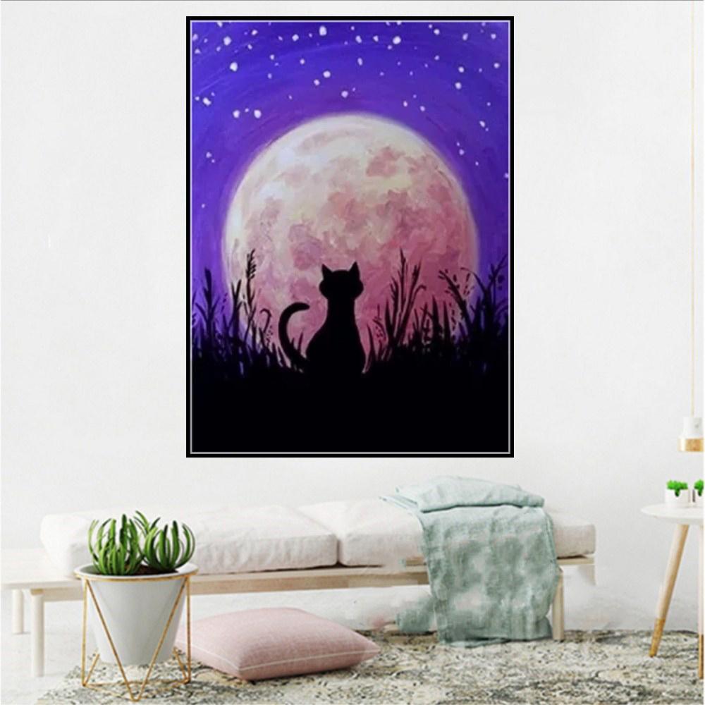 DIY 5D Diamond Painting W040 Cat at Night 40X30 Full Drill Crystal Rhinestone Embroidery Paintings Arts Craft for Home Wall Decor