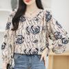Темперамент круглый вырез элегантные повседневные рубашки женские топы весна длинный рукав цветочный принт свободная блузка женская винтажная на пуговицах офисная женская рубашка 26328