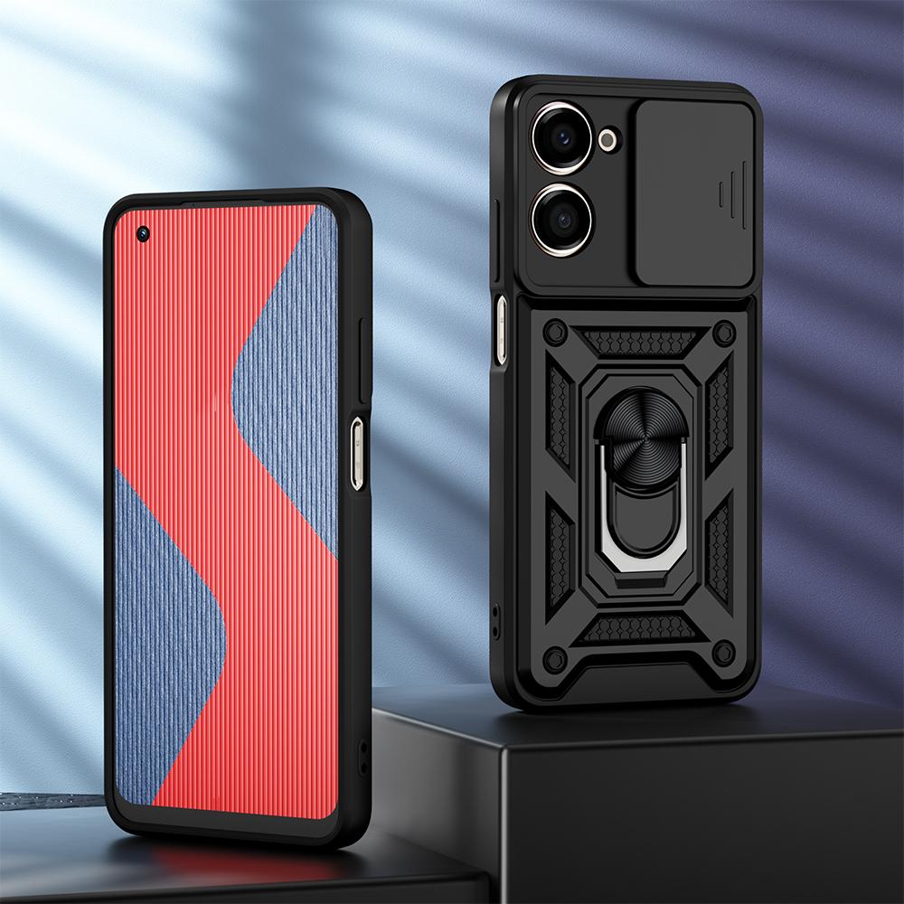 KEYSION Противоударный защитный чехол для Realme 10 Pro + 5G, защитное кольцо для объектива камеры с кольцом-подставкой, чехол для телефона для OPPO Realme 10 Pro