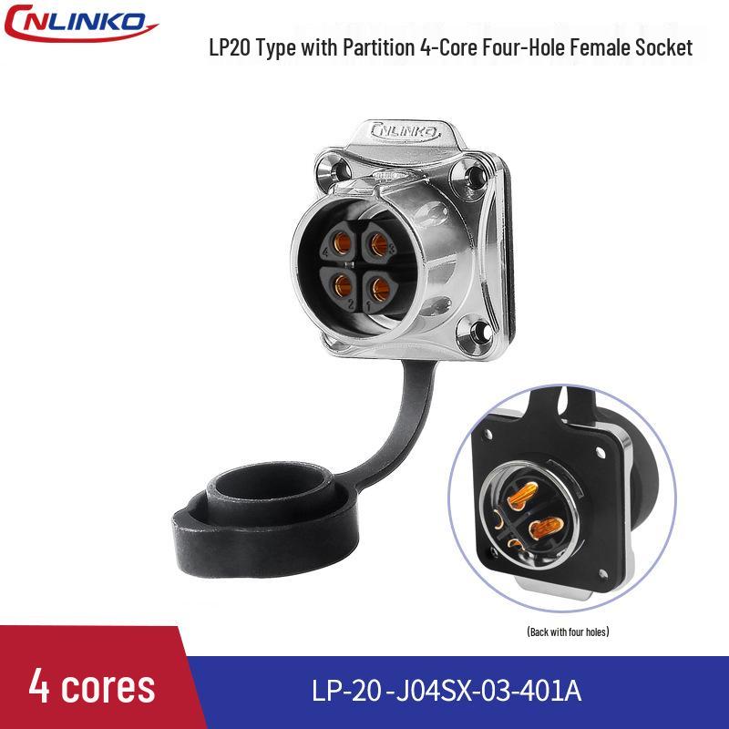 Black LP20 Solar Waterproof 14-Pin Aviation Plug Connector with Partitioned Four-Hole Flange