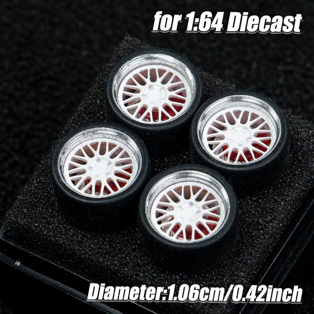 1:64 Scale Model Car Wheels Rims 4pcs 1Set 3D Printed Resin Rims with Rubber Tires for MINI GT Tomica JDM Car Upgrade