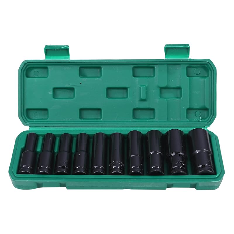 Набор глубоких торцевых головок из 10 предметов, шестигранный, угол привода 1/2 дюйма, 12,7 мм, ударный гайковерт, длинная торцевая головка 24 мм, 22 мм, 19 мм, 17 мм, 15 мм, 14 мм, 13 мм, 12 мм, 10 мм, 8 мм MK-090