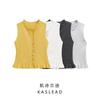 Kaslead New Women Clothes Western Style Fashion Laminated Decorative Soft Sleeveless Top 5584314