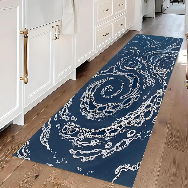 Blue Waves Surging on The Sea Surface Nordic Style Fluid Art Print Long Carpet Runner Kitchen Floor Mat Home Decor Rug