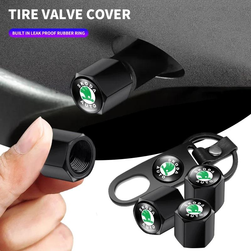 Car Tire Wheel Valve Caps Cover + Suede Car Key Chain Ring Keychain For Skoda Octavia A5 A4 Mk1 Fabia Superb Rapid Accessories WL5