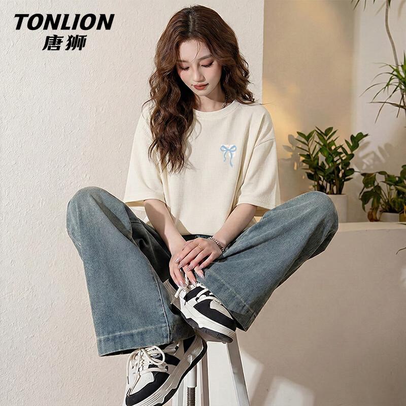 Женская повседневная футболка TonLion с коротким рукавом из чистого хлопка