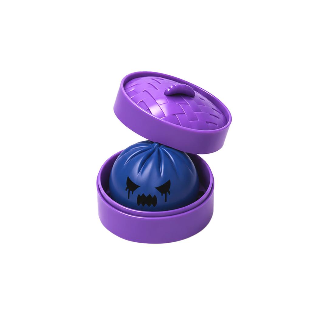 Halloween Purple Steamed Bun Squishy Toy Slow Rising Soft Rubber Squeeze Fidget Toy with Mini Steamer Stress Relief Desk Decor Party Gift