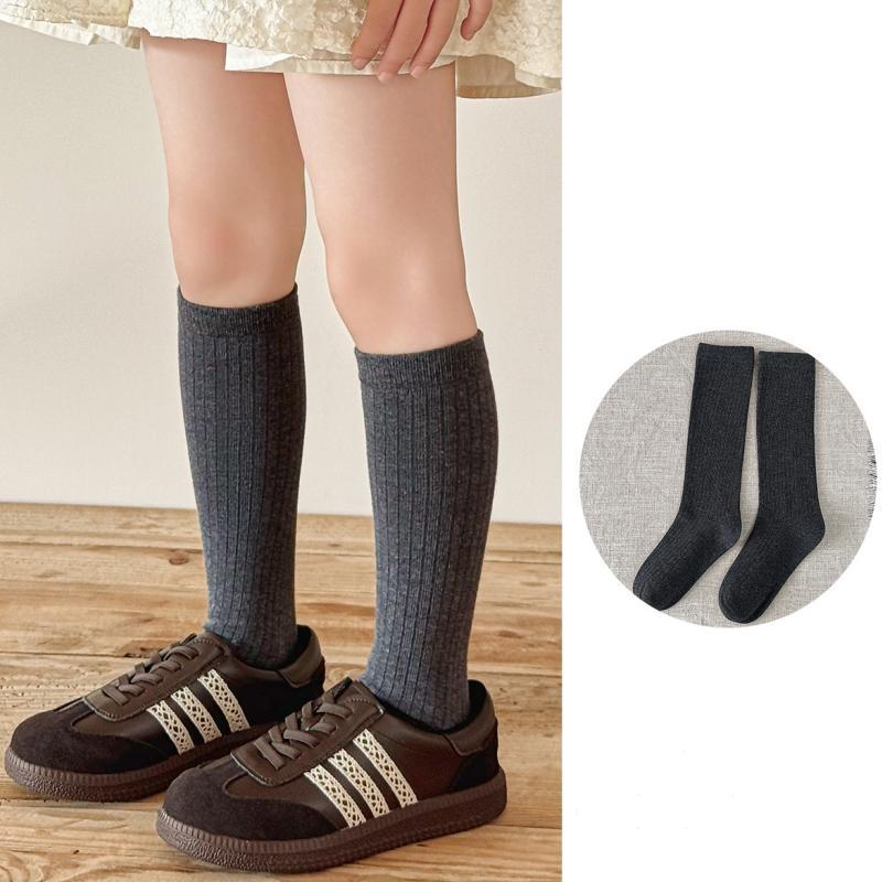 Однотонные носки для девочек до колена Детские вязаные чулки Студенческий стиль Детские длинные носки-гольфы Хлопковые носки для малышей Весна Осень