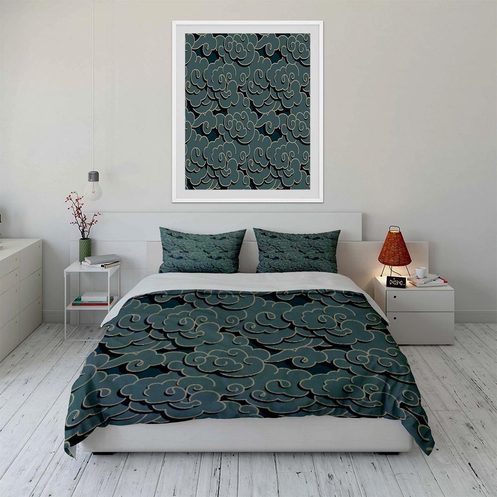 Cloud Pattern Green Bedding Set Bedding set (1 duvet cover, 2 pillowcases, duvet not included)