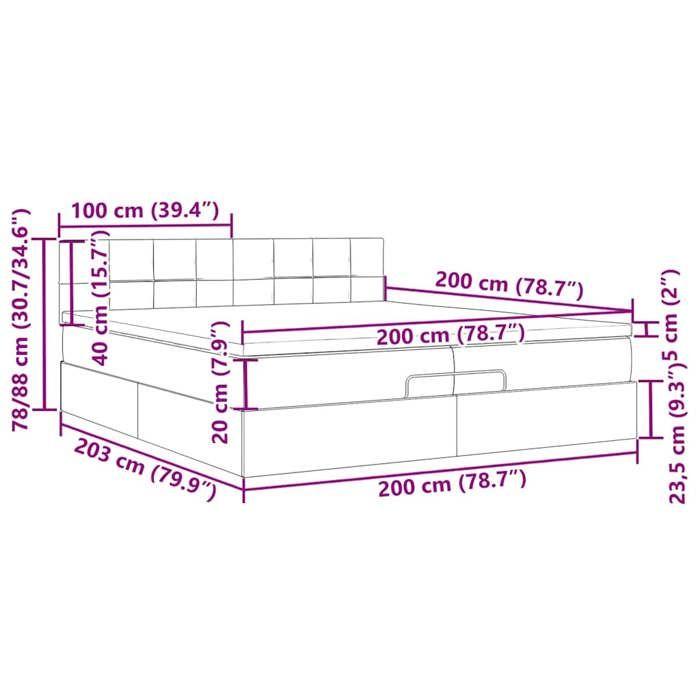 VidaXL Cadre de lit ottoman et matelas gris clair 200x200cm tissu 3312333