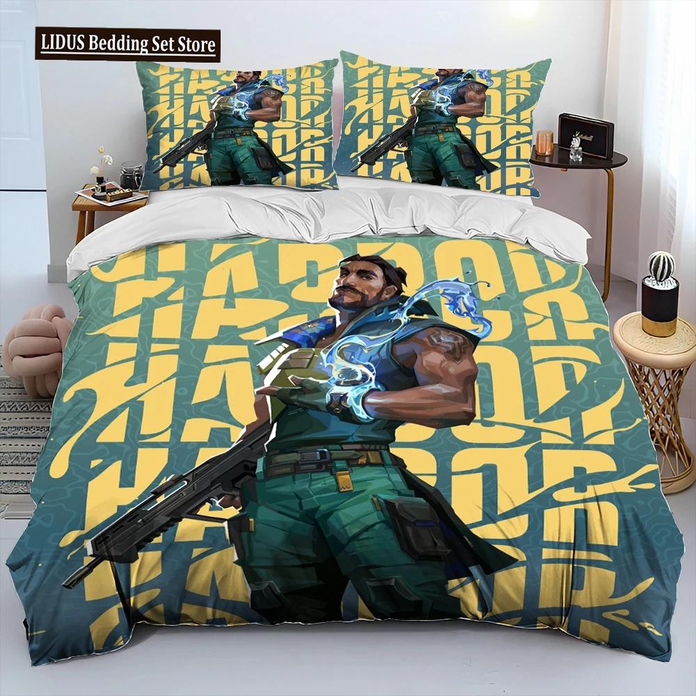 3D VALORANT Gamer Cartoon Comforter Постельное белье, пододеяльник, комплект постельного белья, пододеяльник, наволочка, комплект постельного белья размера «king-size» для мальчиков
