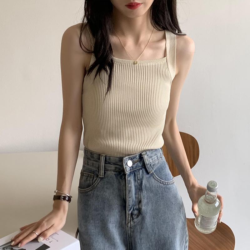 Women Crop Tops Strapy Casual Camis Sleeveless Tank Tops Cute Casual Tops Plain Camis Square Tops for Women Haut Femme Tanks Camis