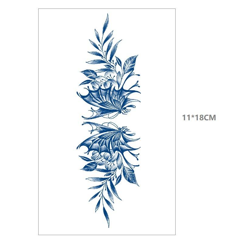 Herbal Juice Waterproof Butterfly Thorn Plain Flower Chest Semi Permanent Gradual Change Water Transfer Tattoo Sticker
