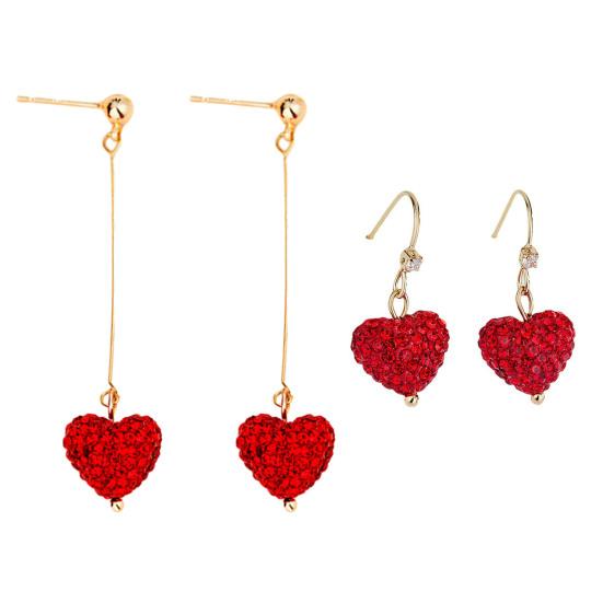 1 Pair Women Hook Earrings Artificial Crystal Red Heart Glitter Pendant Dangle Earrings Jewelry Gift