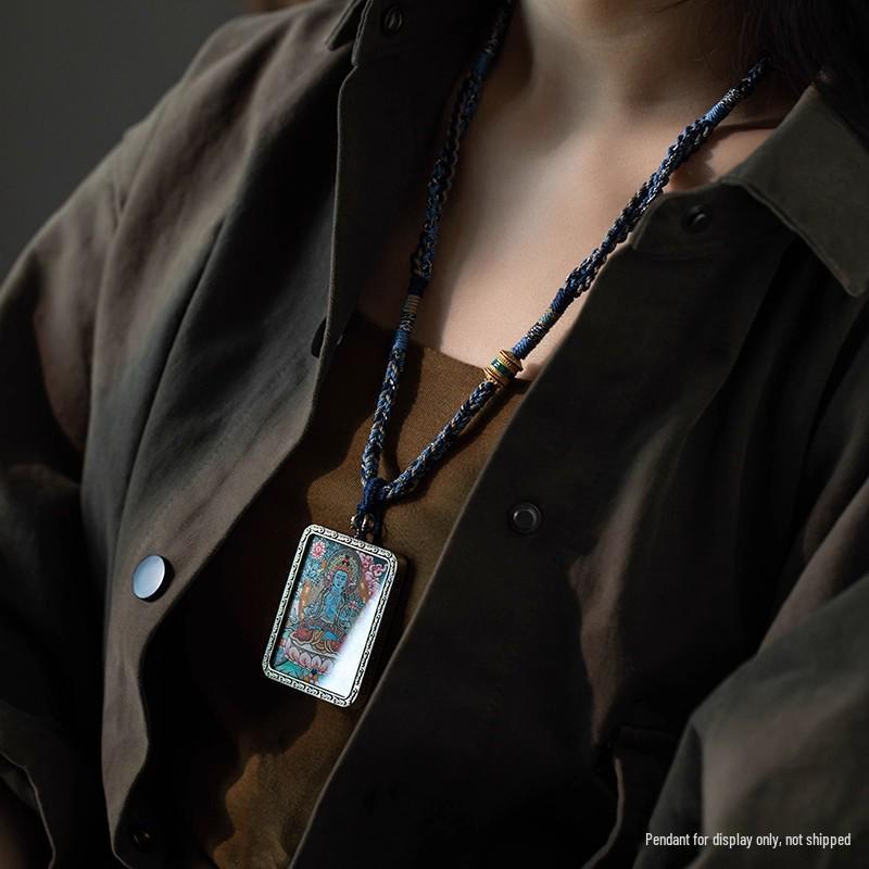 Тибетское ожерелье-компас «Восемь сокровищ» с плетеным шнурком и подвеской-танкой с мантрой