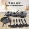 13Pcs Cookware Set Non-Stick Iron Pots And Pans with Comfortable Handles Clear Glass Lids Large Capacity Cooking Utensils for Home