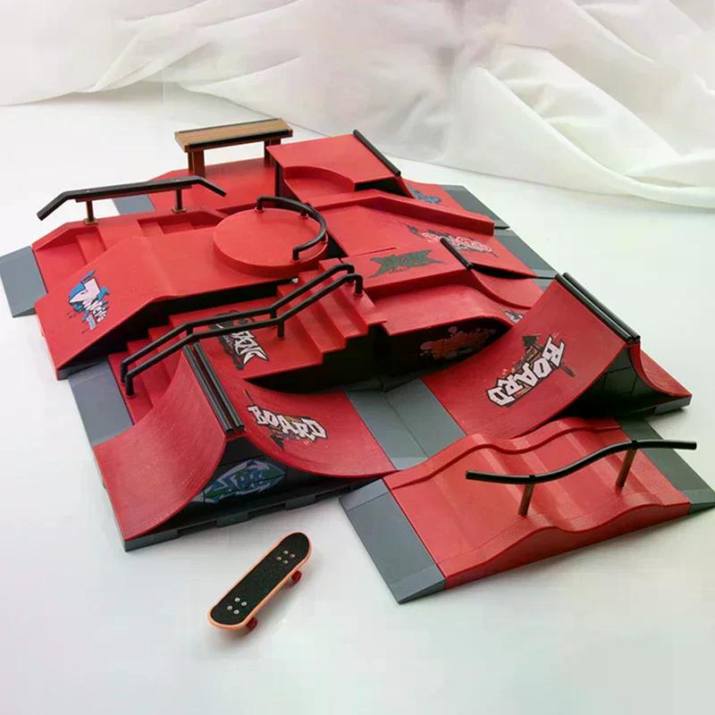 Exciting Miniature Fingertip Skateboard Set for Kids, Finger Sport Game with Ramp Scene Props.