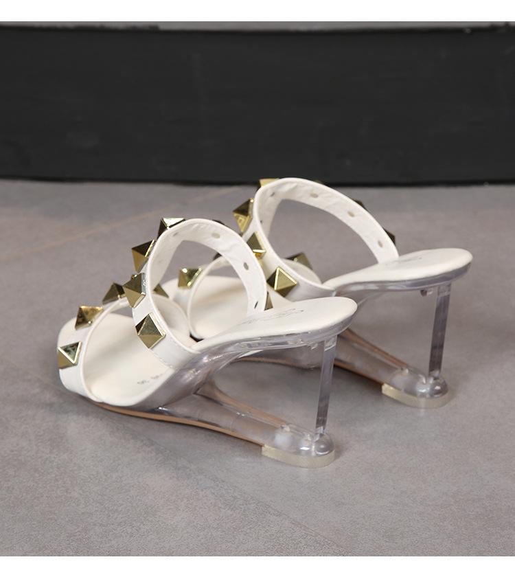 Женские прозрачные модные сандалии высокого качества на танкетке со стеклом, прозрачные босоножки на каблуке с заклепками LFD