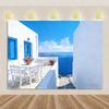 Nordic Greek Landscape Home Party Decorations Santorini Island Town Blue Dome Church Santorini Aegean Sea  Photography Backdrop