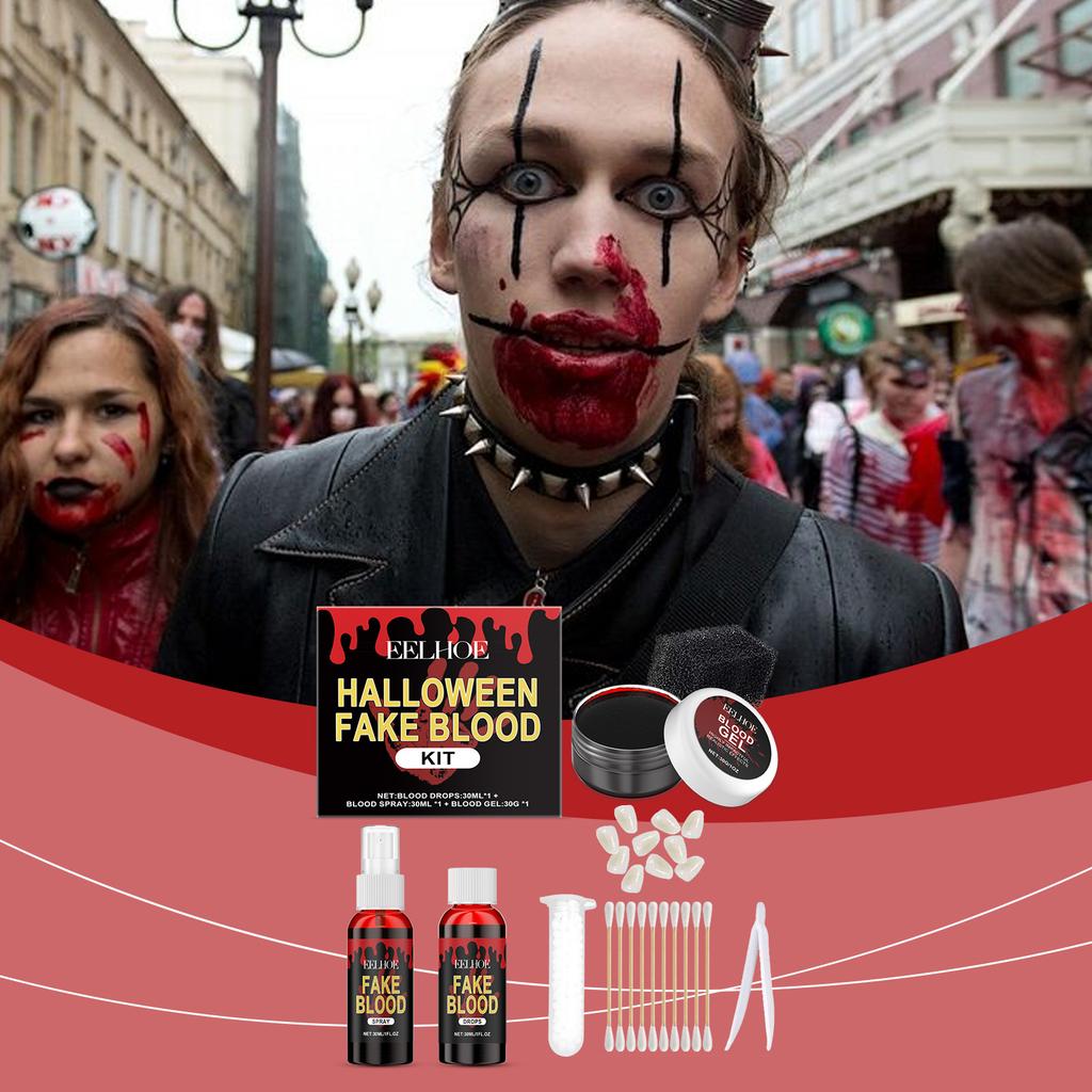EELHOE Halloween Fake Blood Makeup Kit Realistic Effect Cosplay Prop for Party
