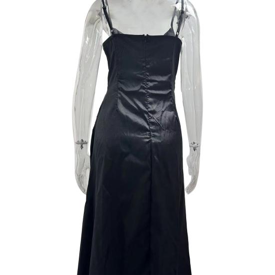 Женское вечернее платье с разрезом по бокам, плиссированное, с открытой спиной, облегающее платье макси на тонких бретельках, с глубоким вырезом, без рукавов, платье-комбинация А-силуэта для вечеринки