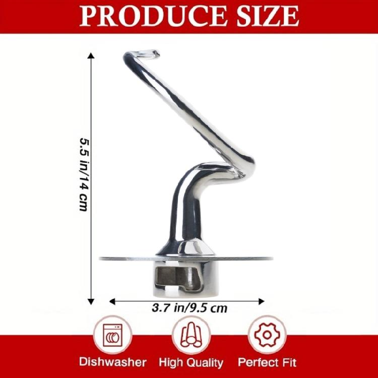 95 x 140 mm Dough Hook Attachment Stainless Steel Replacement Part for Stand Mixer Use in Home Baking, Bread Dough Mixing and Kitchen Dough Work