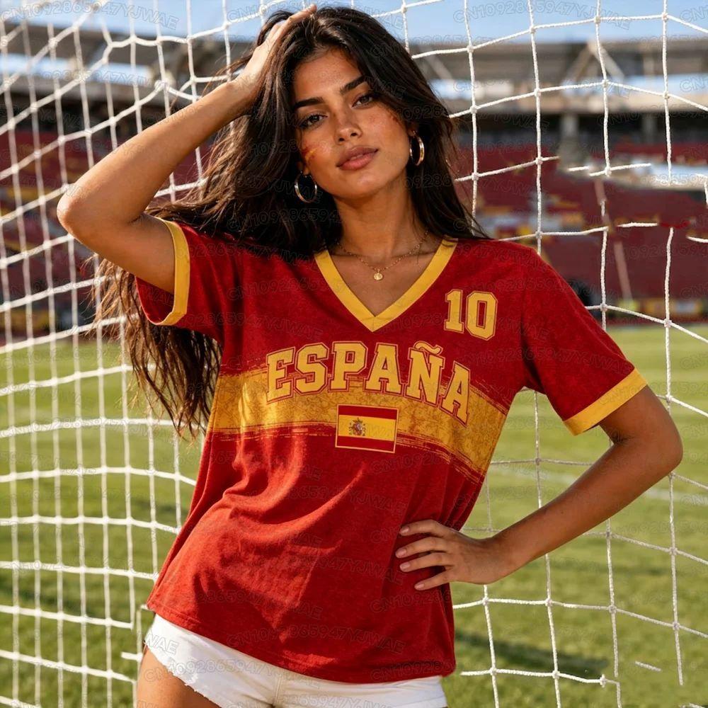 Summer Men's Women's Spain 3D Print V-Neck Casual Breathable Short