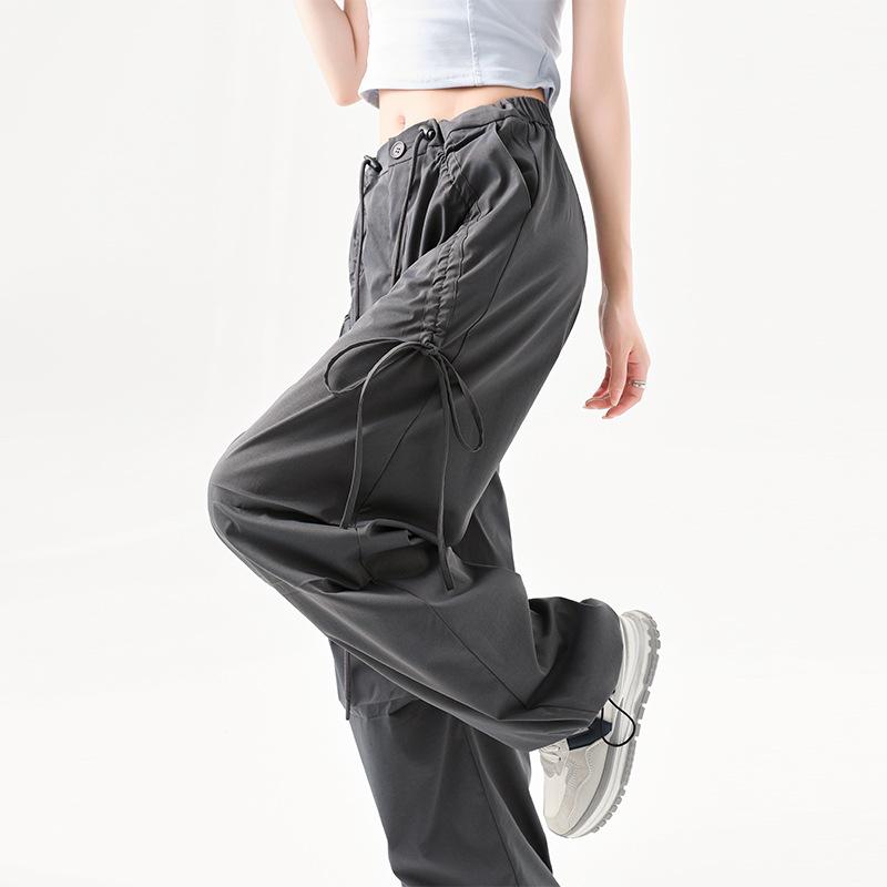 American Overalls Women's Spring and Autumn Hiking Pants High Waist Retro Loose Wide-leg Bow Casual Sports Cargo Pants