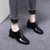 Women's Shoes Spring New Deep Mouth Single Shoes Black Cow Patent Leather Front Zipper Low Heel Square Heel Small Leather Shoes