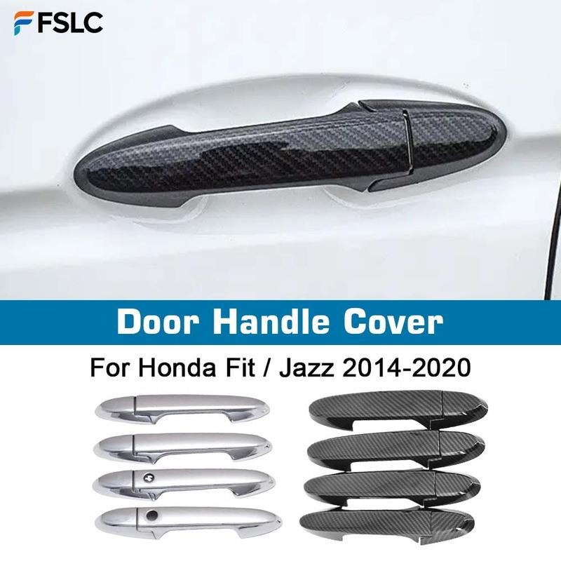 Door Handle Cover For Honda Fit Jazz 2014 2015 2016 2017 2018 Carbon Fiber Chrome Car Side Sticker Styling Accessories