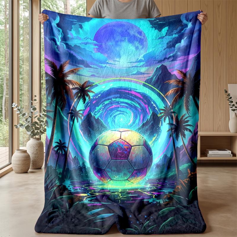 Neon Soccer Player Theme blanket Lightweight Warm Flannel Blanket Decorative Throw Blanket for Home Decoration