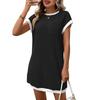 Women's Round Neck Casual Contrasting Short Sleeved Pocket Dress