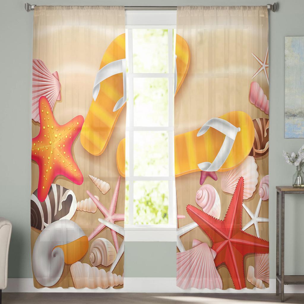 Пляжные тапочки-звездочки Оконные шторы Прозрачная шифоновая тюлевая занавеска Домашняя гостиная Фон для декора