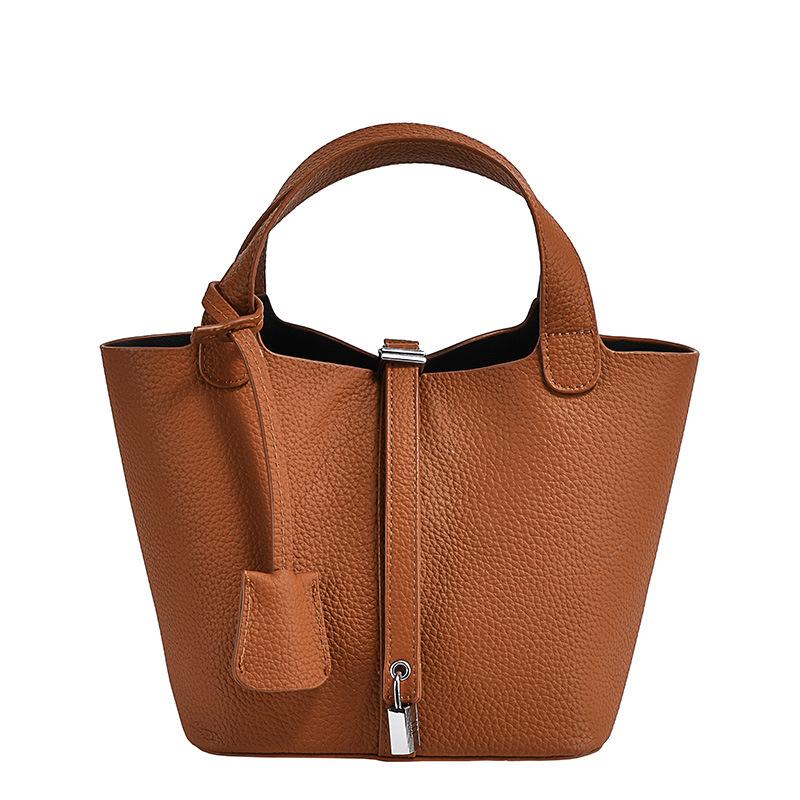 Настоящая кожаная сумка, женская сумка из коровьей кожи первого сорта, повседневная сумка для матери и ребенка, модная и простая сумка из коровьей кожи с рисунком личи, одна штука