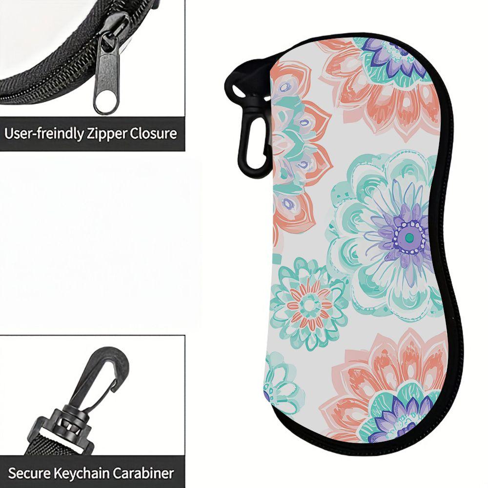 2D-Boho Floral Print Protective Glasses Case, Watercolor Mandala Sunglasses Case, Portable Eyeglass Storage Pouch, Lightweight Zipper Travel Eyewear B