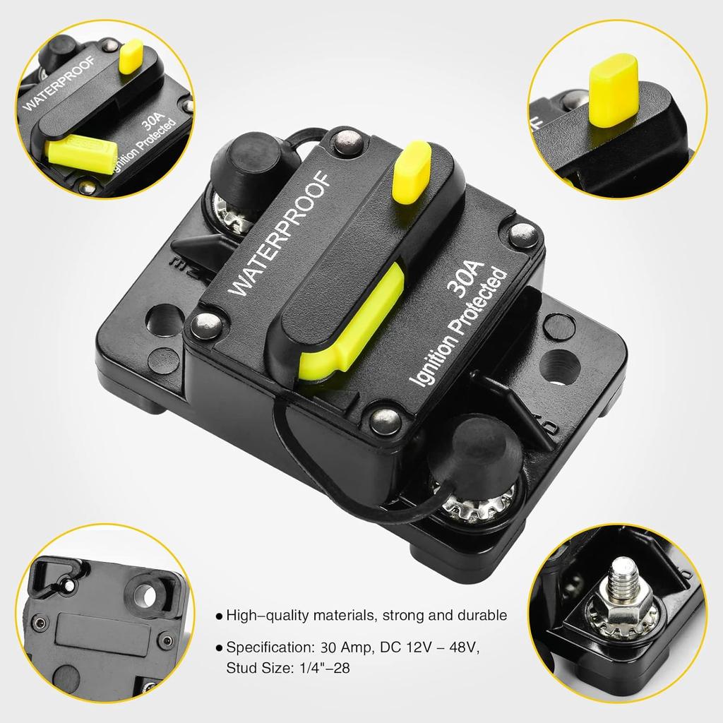 Автоматический выключатель на 30 А, инвертор Huazu со встроенным предохранителем и ручным сбросом для автомобильного аудио, RV, квадроцикла, лодки, грузовика, троллинговых двигателей 12В-48В DC, водонепроницаемый