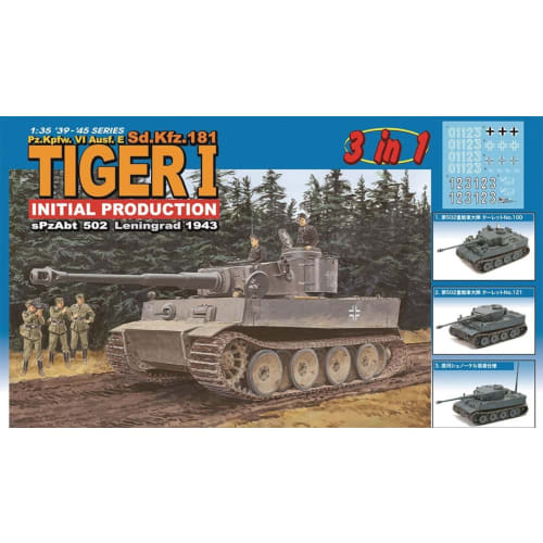 Platz Dragon 1/35 WWII German Tiger I, Very Early Model, 502nd Heavy Tank Battalion, Leningrad, 1943. 3-in-1 Deluxe Plastic Model Kit Includes Magic T