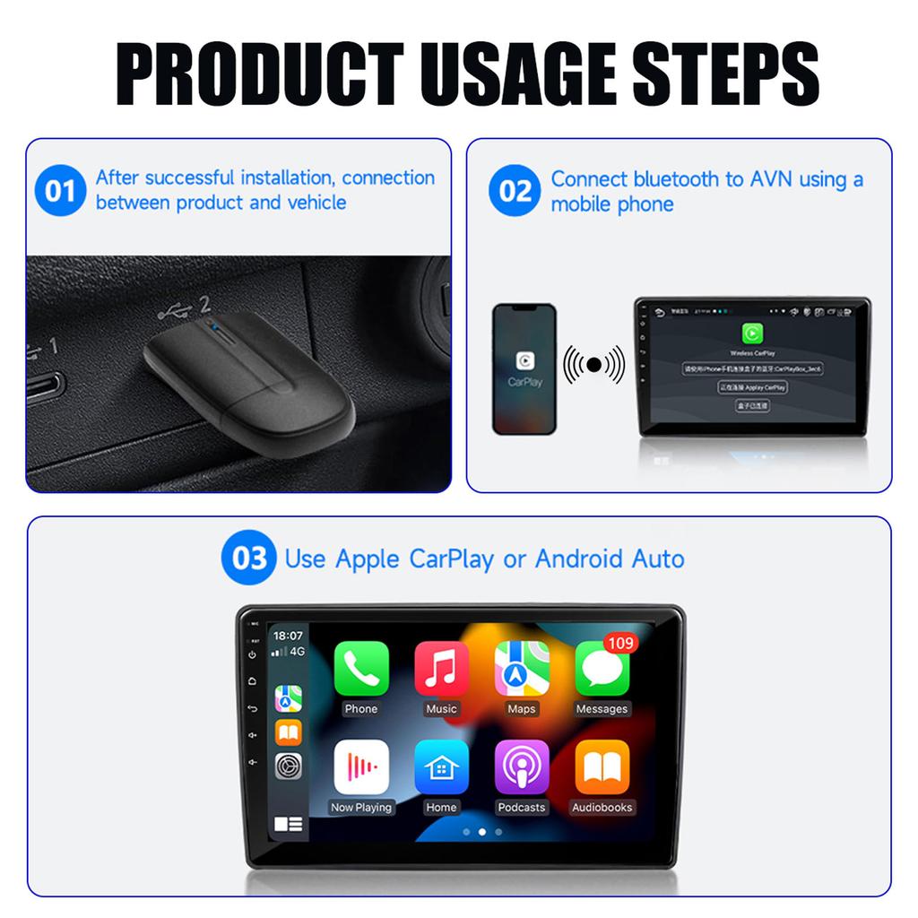 Беспроводной адаптер 2-в-1 для беспроводного CarPlay для автомобиля, подходит для iOS и Android