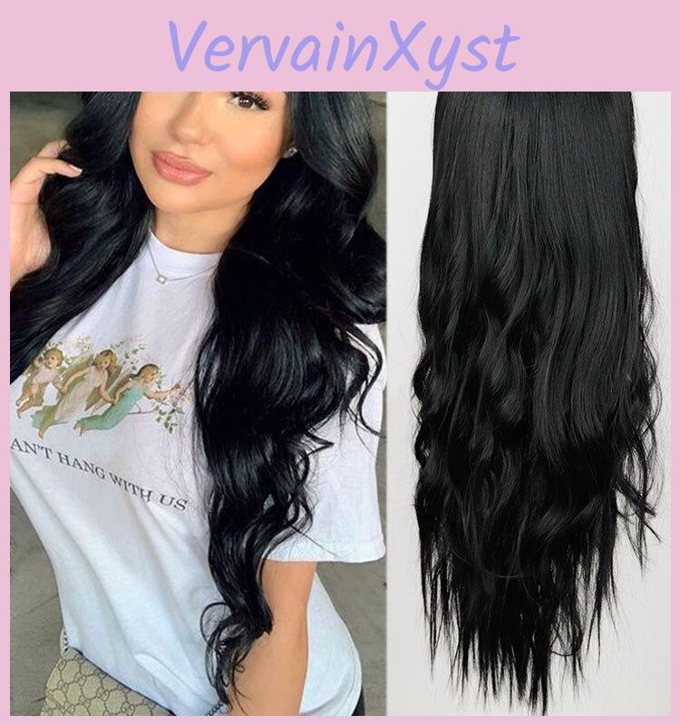 Merisihair Black Hair Long Wavy Wig Female Ombre Synthetic Hair High Temperature Fiber Average Size