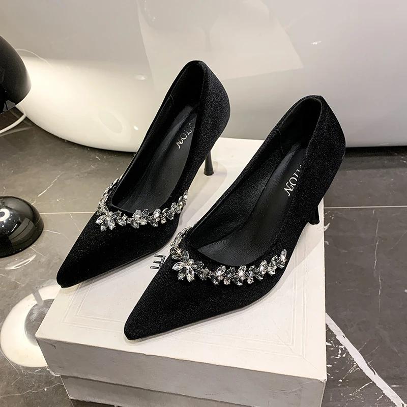 Женская обувь 2025 Неглубокие женские туфли на высоком каблуке Новые хрустальные офисные и карьерные Сексуальные больших размеров Бестселлер Туфли на высоком каблуке Zapatos