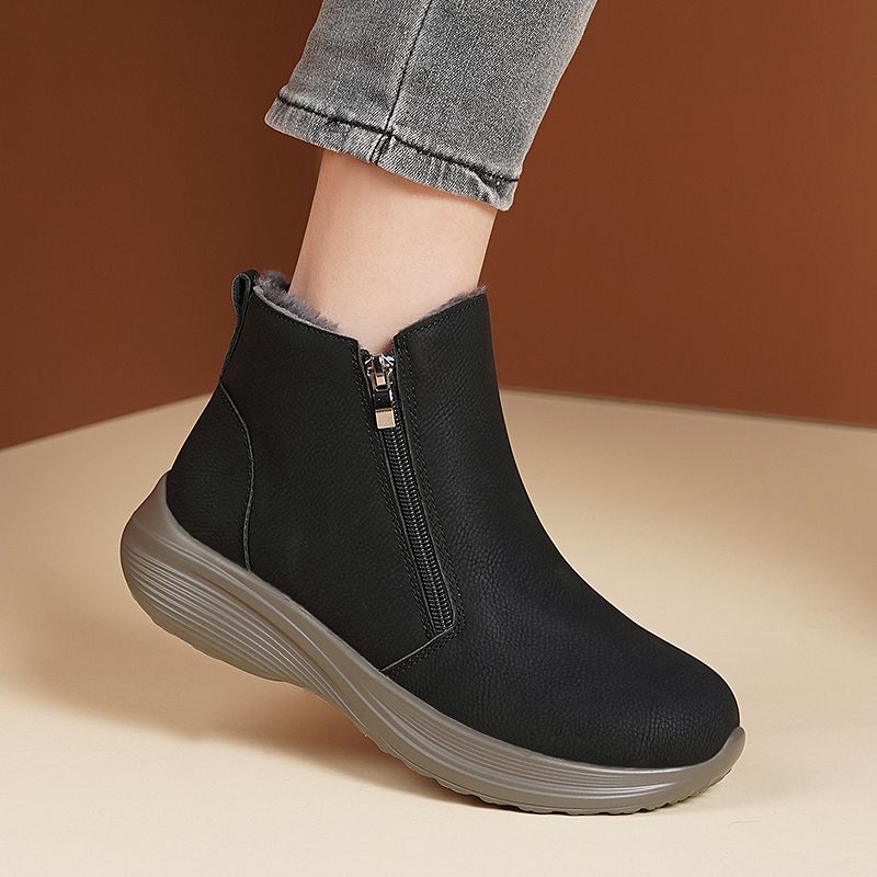 Модные черные кожаные массивные женские зимние ботинки Зимние водонепроницаемые рабочие женские ботинки Дизайнерские роскошные шикарные и элегантные утепленные ботильоны