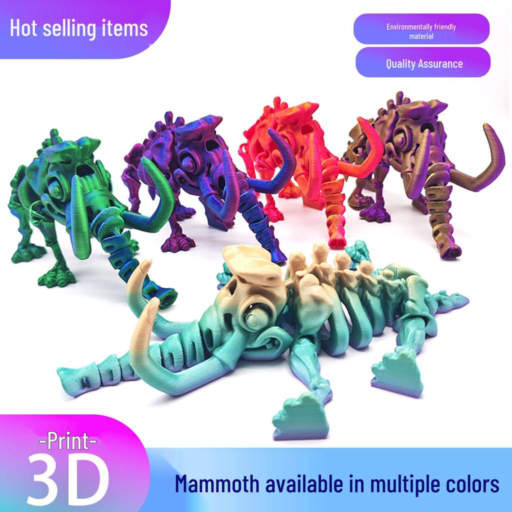 3D Printed Fully Articulated Mammoth Skeleton Model – Desktop Ornament