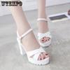 WTEMPO Women Large Size Roman High Heel Sandals Female Black White Casual Non Slip Korean Fish Mouth Sandals