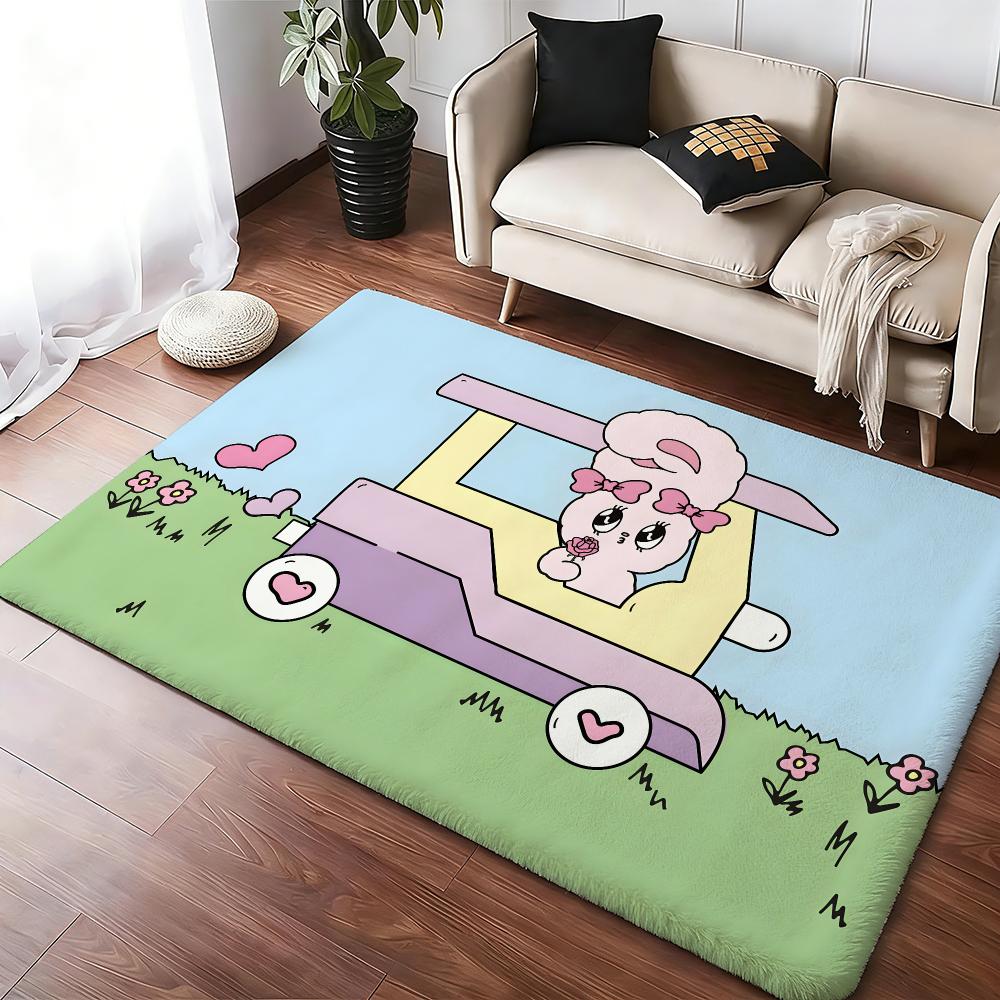 E-Esther Bunny Floor Mat Soft Thickened Absorbent Non-Slip Bedroom Living Room Door Mat Home Decor Flannel Rugs