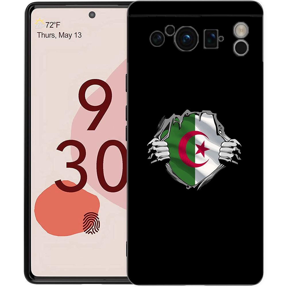 Чехол для телефона для Google Pixel 8 A 7 6 Pro 6A 5G Черный Мягкий Ударопрочный Чехол-накладка Силиконовый TPU Чехол Кок Флаг Алжира