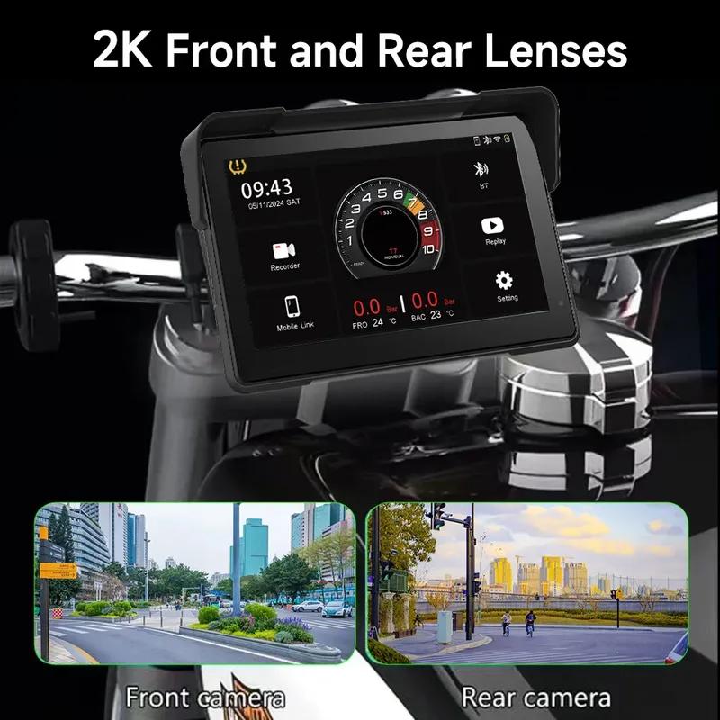 7 Inch Motorcycle Portable Navigation GPS Wireless Carplay Android Auto IP67 Waterproof Motorcycle 2K HD Touch Screen Display BT