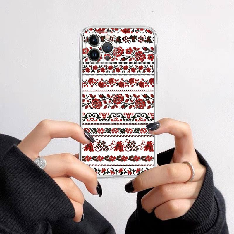 Чехол для телефона с украинским узором для IPhone 18 14 13 12 11 Pro Max XS X XR SE 2020 6 7 8 Plus Mini Прозрачный корпус