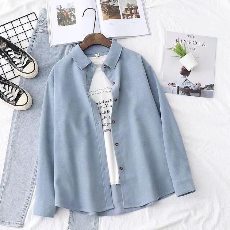 Женская вельветовая однотонная свободная рубашка с длинными рукавами, женская куртка