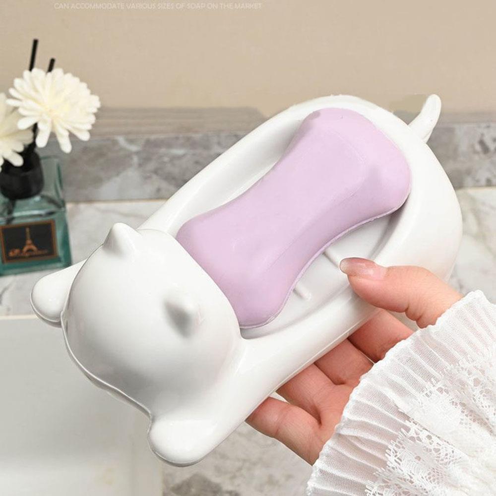 Cat Shape Soap Box Cartoon Soap Dish Drainable Storage Holder Soap Container Storage Dish Household Bathroom Accessories