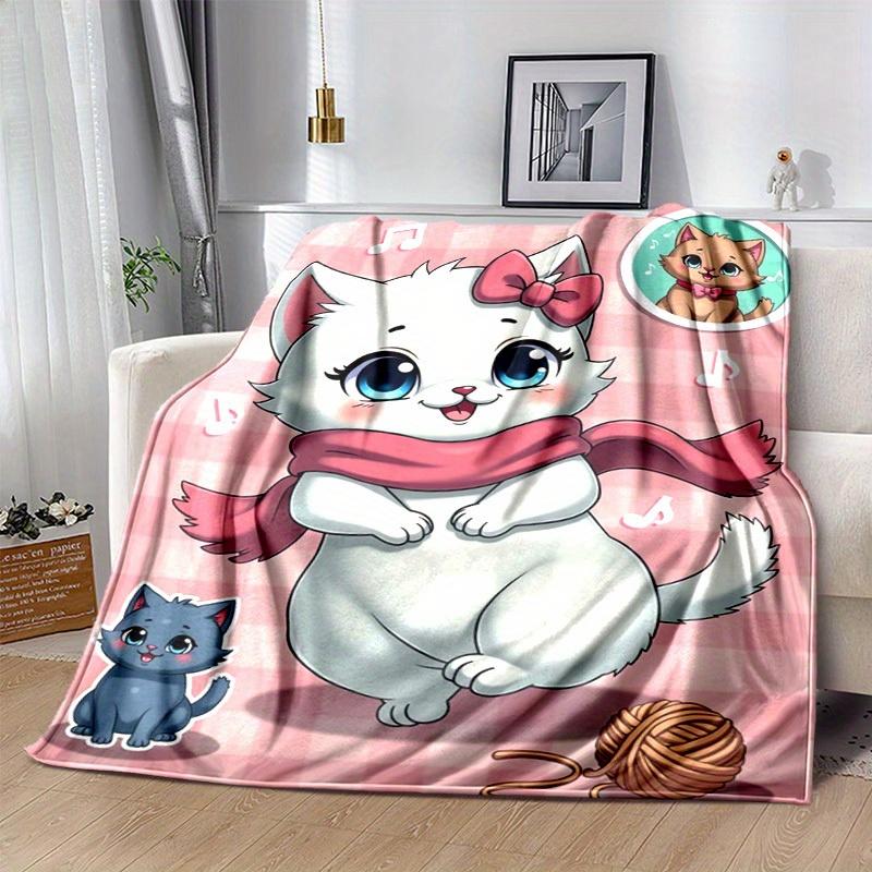 1PC Cute Cartoon Cat Blanket, Seasonal Universal Home Decoration Blanket, for Decorating Your Own Sofa and Living Room, Super Soft Flannel,